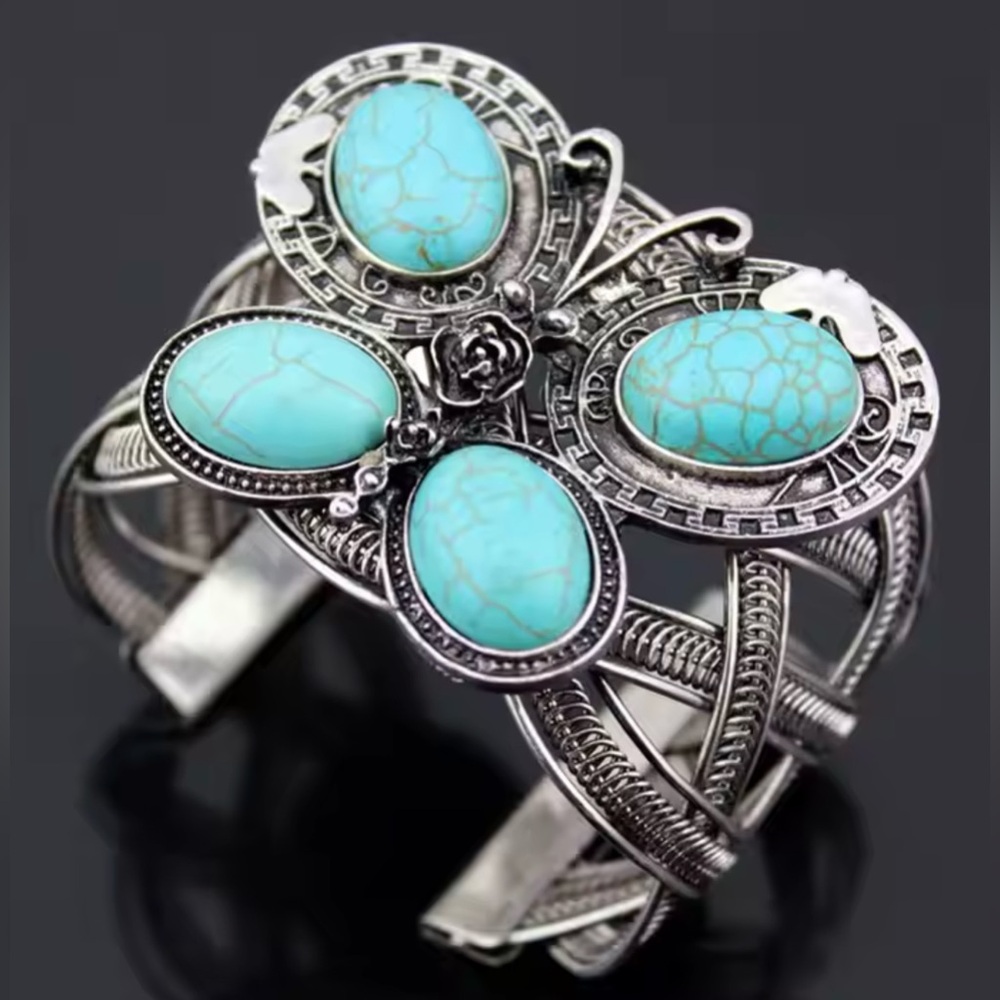 Turquoise and Silver Women's butterfly Bracelet - Picture 1 of 5